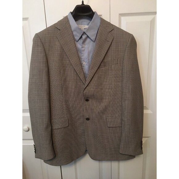 Joseph Abboud Men’s Sz 44 Plaid THIN STRIPPED BROWN BLACK Sport‎ JACKET Wool - Picture 1 of 6